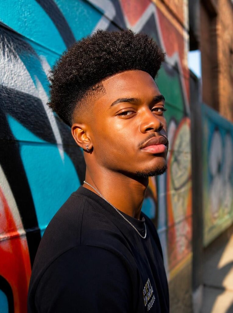 Classic rounded high taper fade Afro