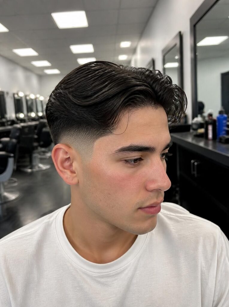 What is a low taper fade middle part haircut_